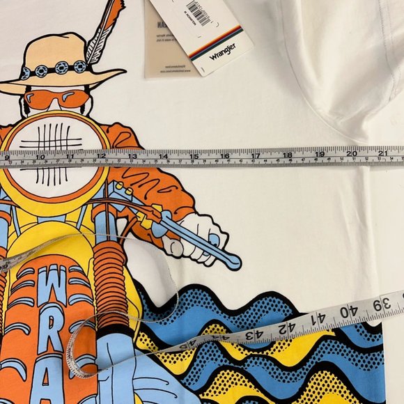 Luke Mclean Mens Wrangler Graphic T-Shirt White Blue Crew Neck 100% Cotton M New - Picture 11 of 12